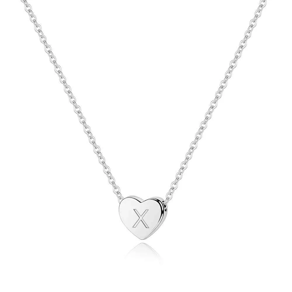 M MOOHAM Heart Initial Necklaces for Women Girls - S925 Sterling Silver Heart Necklace Initial Necklaces for Women Girls Kids Dainty Letter Tiny Initial Necklace for Women Teens Girls