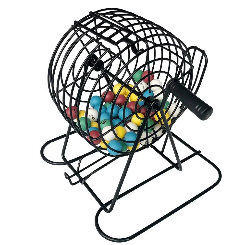 Deluxe Bingo Game Set - Metal Cage with Calling Board, 50 Bingo Cards,300 Col...