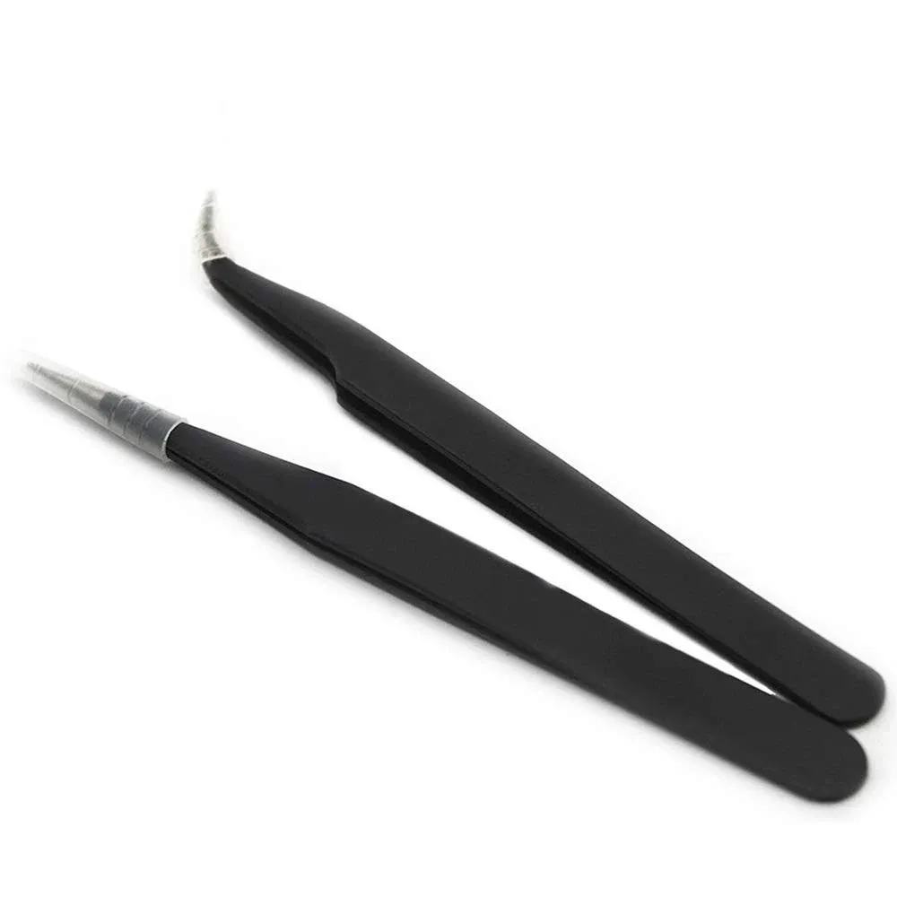 Rolabling 2pcs Elbow & Straight Black Nail Tweezers Rhinestone Picker Manicure Nail