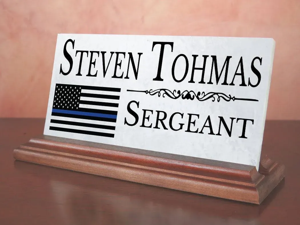 Law Enforcement Nameplate Gift - Thin Blue Line - Police Officer Custom Desk Name Plate