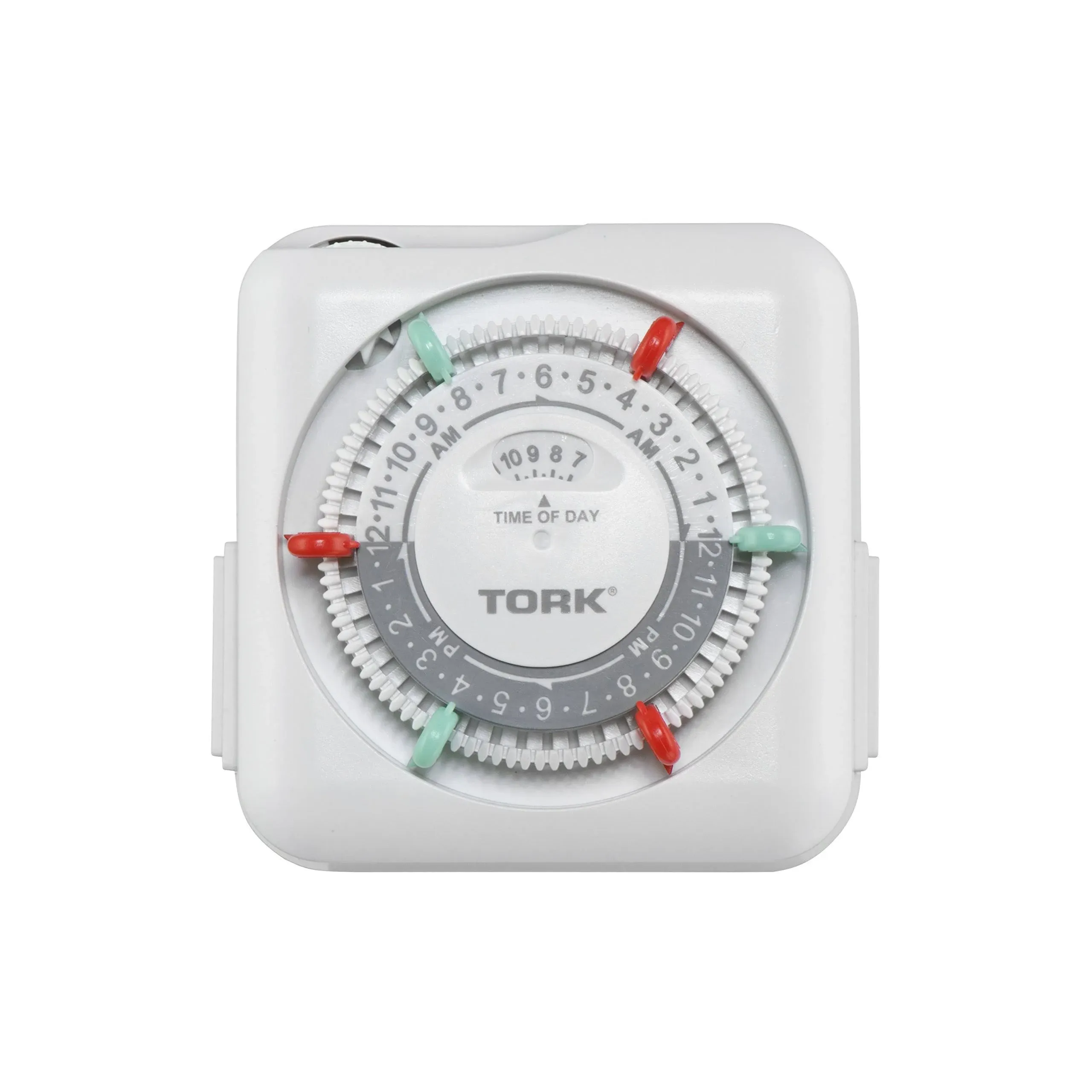 NSi Industries TORK RTN112 Indoor 15-Amp Plug-in Mechanical Appliance Timer 24-Hour Programming – GREEN & RED Trippers TWO Receptacles White