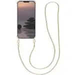 kwmobile Case Compatible with Apple iPhone 13 Pro Max - Crossbody Case Clear Transparent TPU Phone Cover with Metal Chain Strap - Gold/Transparent