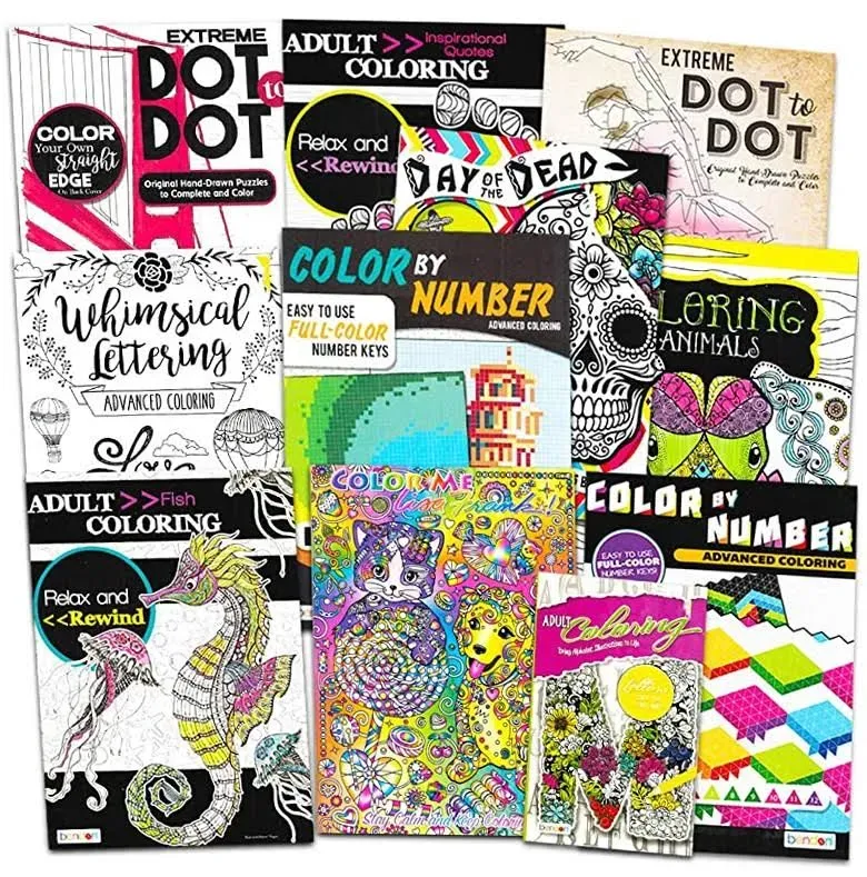 Adult Coloring Books Super Set -- 10 Deluxe Coloring Books for Adults and Teens