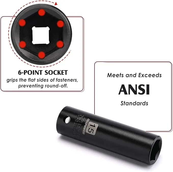 MIXPOWER 18 Pieces 1/2-Inch Drive Deep Impact Socket Set, Includes 10mm to 24mm, 3", 5", 10" Extension bars, CR-V, 6 Point Metric Socket Set