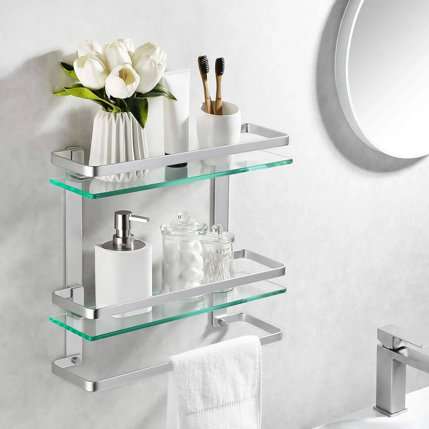 KES Bathroom Tempered Glass Shelf 2 Tier Storage Glass Shelf Rectangular with...