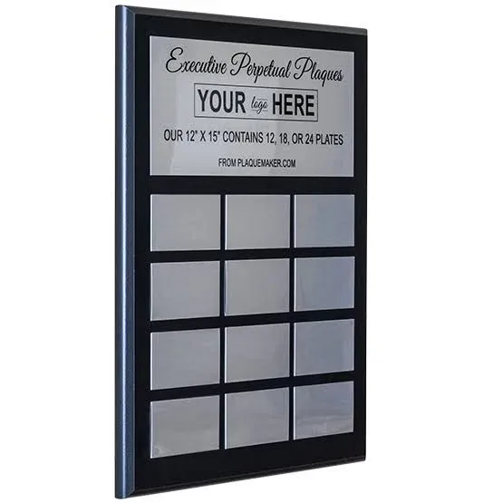 Customizable Corporate Plaques - Executive Perpetual Plaque Plates, Aluminum | 12x15" with 12 Plates, PlaqueMaker