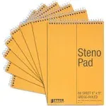 Better Office Products Spiral Steno Pads 8 Pack 6 x 9 Inches 60 Sheets White ...