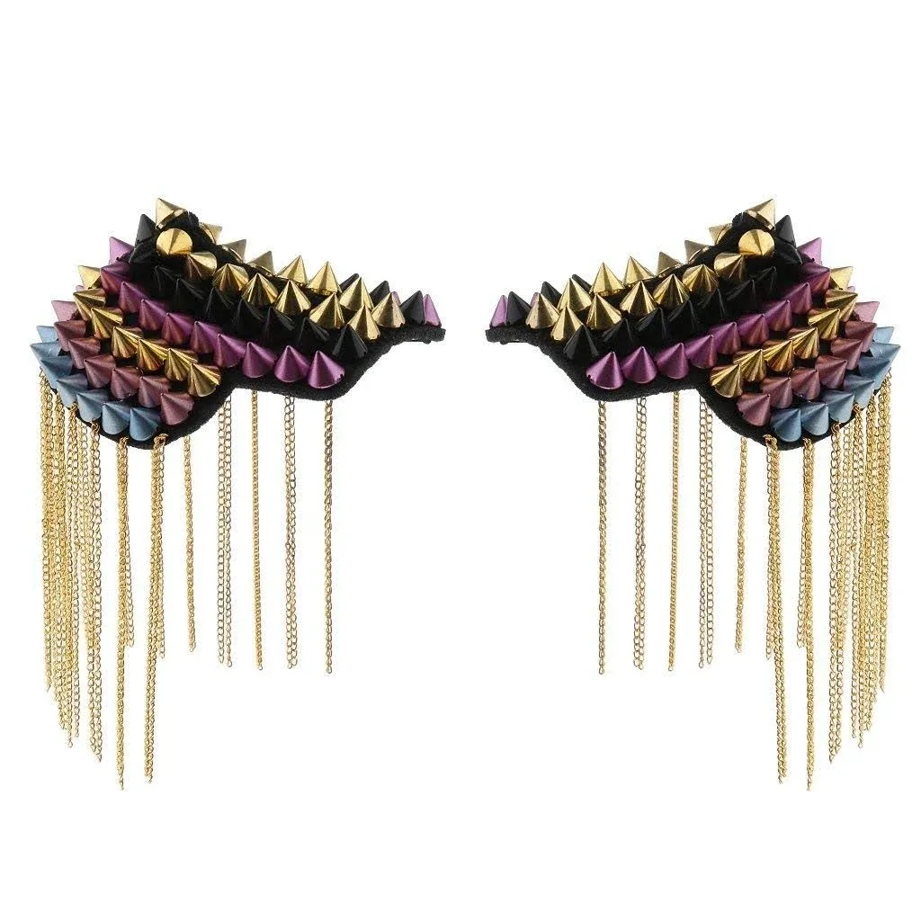 koTTIYA Pair of Unisex Tassel Epaulet Punk Rivet Chain Tassel Shoulder Boards ...