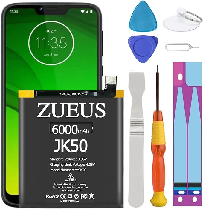 Moto G7 Power Battery Upgraded ZUEUS 6000mAh Li-Polymer Battery Replacement for Motorola Moto G7 Power Supply XT1955 JK50 Moto one Power Supply XT1942 with Screwdriver Tool Kit