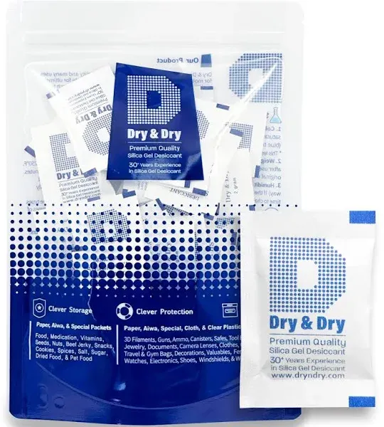 Dry & Dry 2 Gram [100 Packets] Silica Gel Packets Desiccants, Silica Packets - Rechargeable Silica Gel Packs, Silica Gel Packets, Desiccants Packets