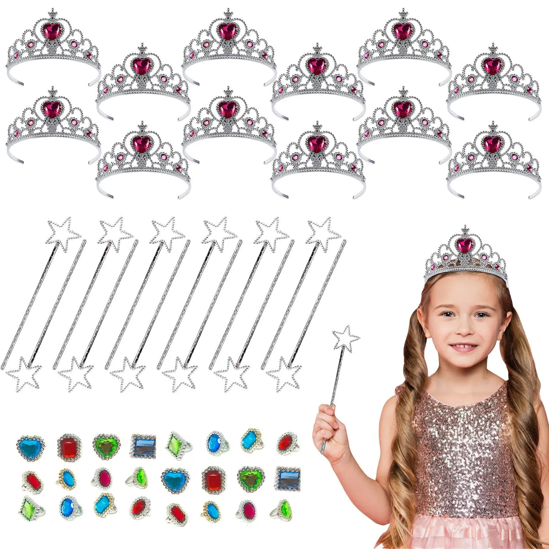 Podzly 48 Piece Princess Jewelry Accessory Toy Pretend Play Set - Tiaras Princess ...