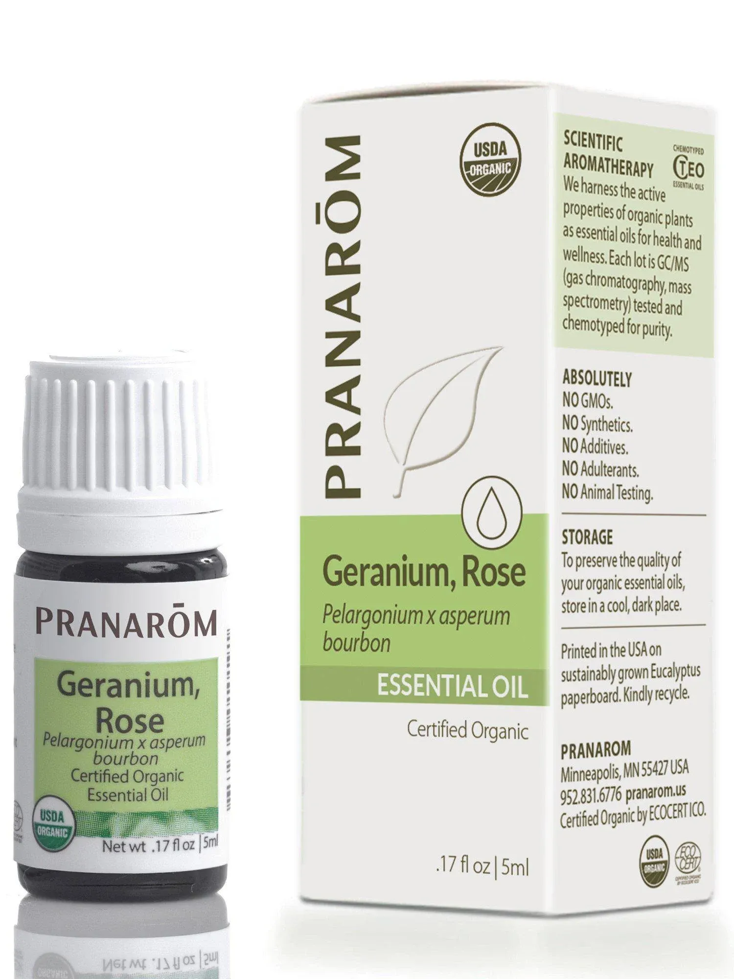 Pranarom USDA Certified Organic Rose Geranium Essential Oil (15ml), 100% Pure Undiluted Therapeutic Grade from Madagascar for Aromatherapy, Diffuser, Skincare, Relaxation, Pure Rose Scent