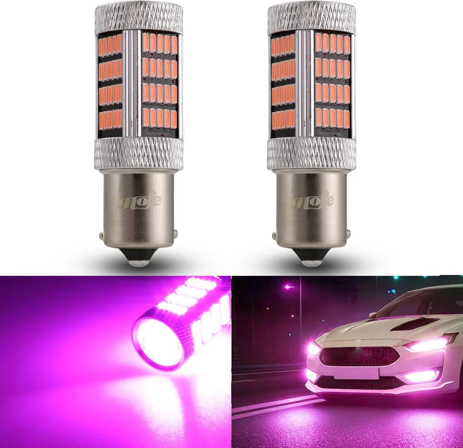 GLOFE High Power 92smd LED Bulbs 14000K Pink Purple 1156 P21W 7506 BA15S Brake ...