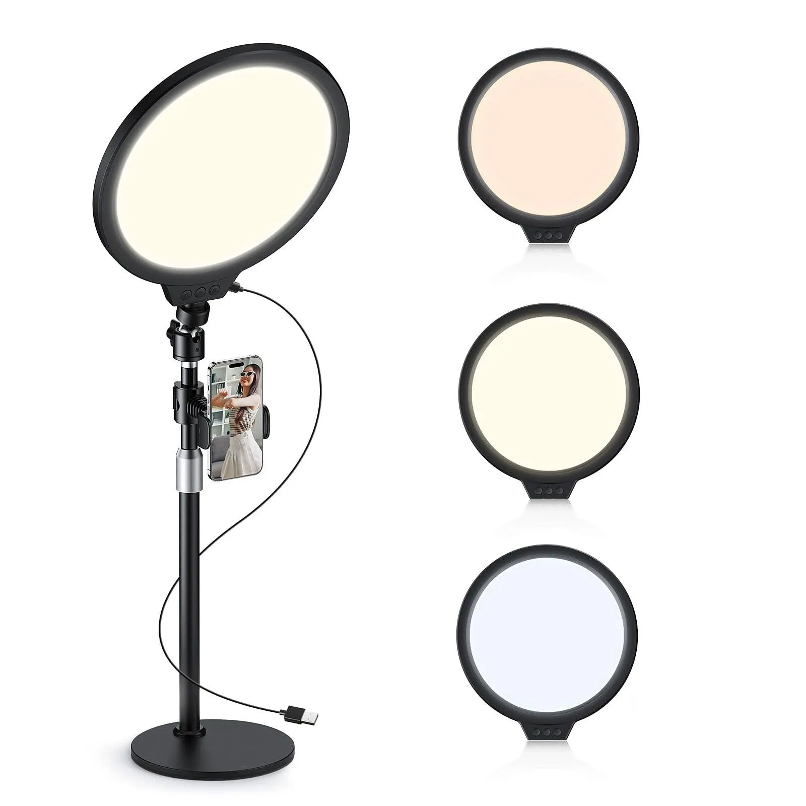 ATUMTEK 10" Full Screen Light with Extendable Desk Stand for Zoom Meeting, Desktop LED Fill Light 2600-6200K with Phone Holder for Streaming, Makeup Recording and Video Conferencing