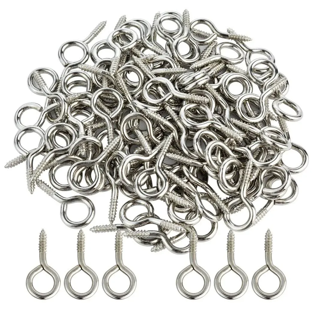 100pcs Small Screw Eye Shape Hanging Screw Hooks 1" Lag Thread Self-Tapping Eyebolt Ring Zinc Plated Indoor and Outdoor