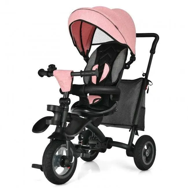 7-In-1 Kids Baby Tricycle Folding Steer Stroller w/ Rotatable Seat Pink