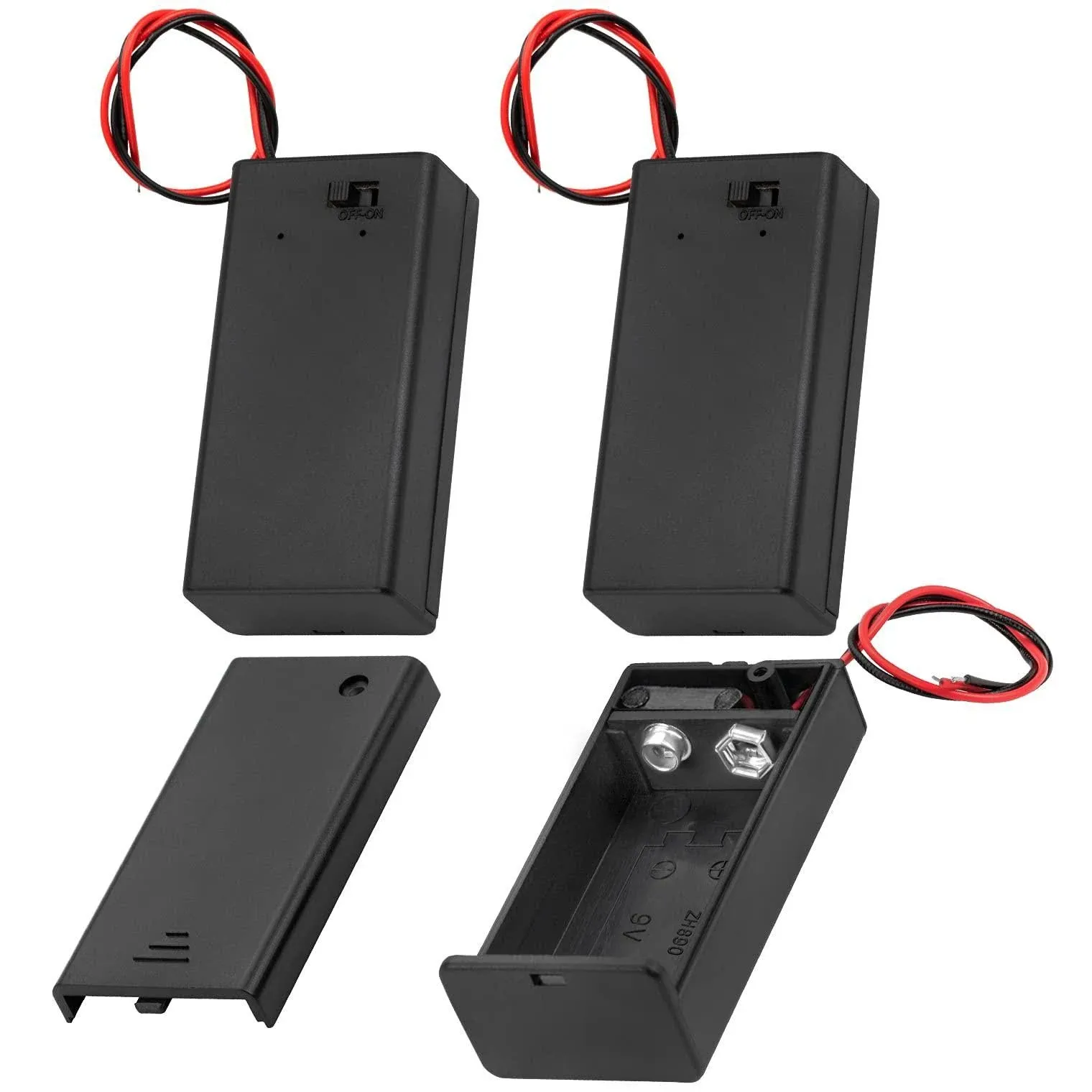 DAIERTEK 9V Battery Holder, 9 Volt Battery Holder with ON/Off Switch Cover Lead Wires 9V Battery Box 9 Volt Battery Case Connector -3Pack