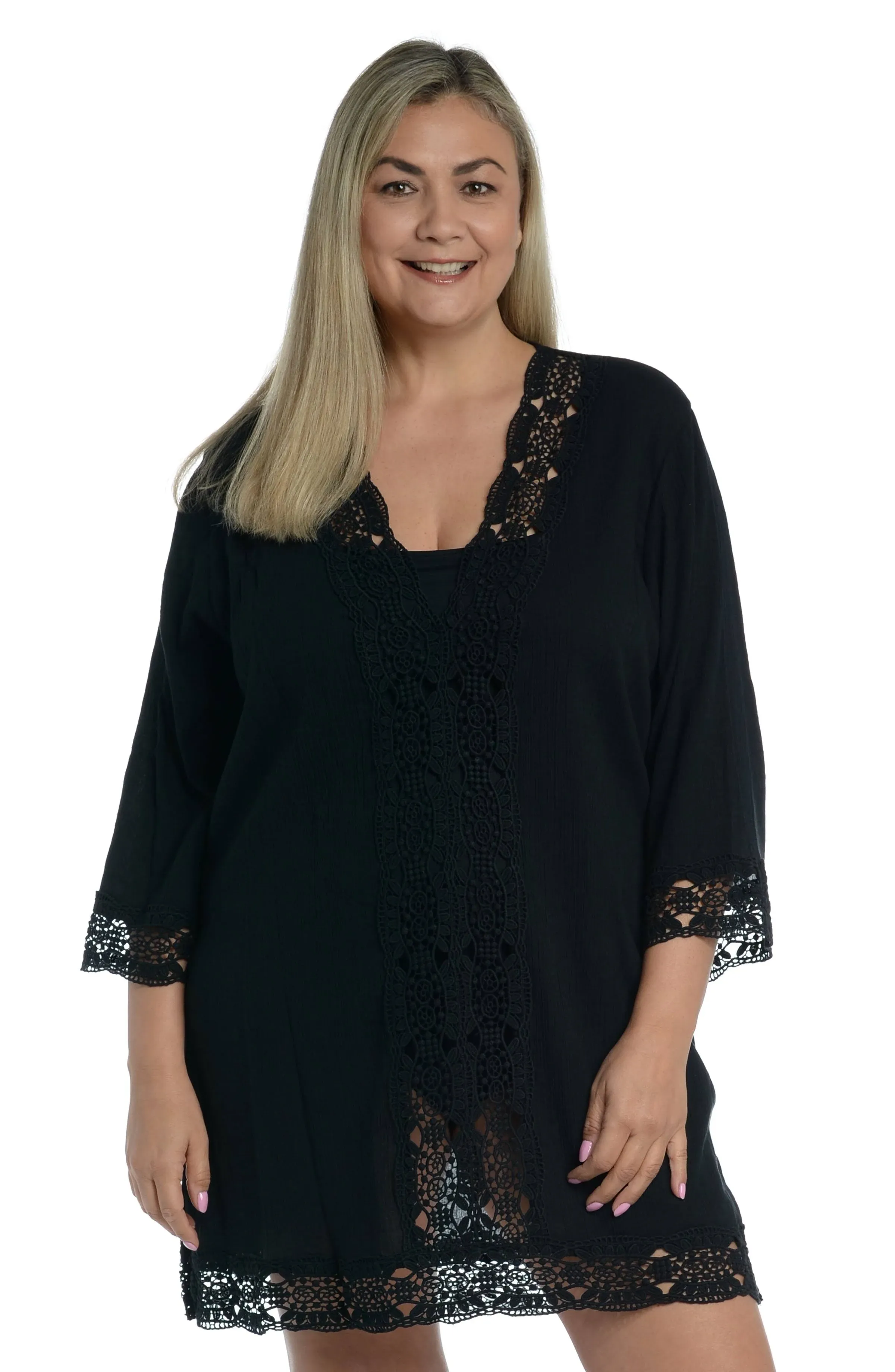 La Blanca Women's Plus Island Coverup Tunic Black Size 1x