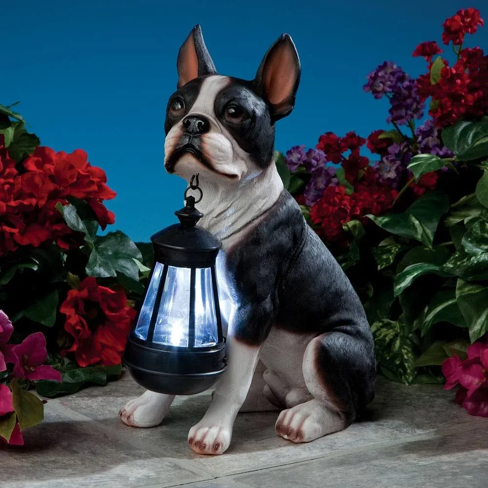 Bits and Pieces - Boston Terrier Solar Lantern Statue - Yard Decorations - Solar