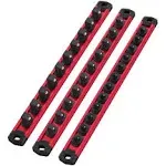 WORKPRO Magnetic Socket Organizer, 3/8-Inch Drive Aluminum Alloy Socket Rail, Heavy Duty Socket Holder, Socket Rack Kit 3/8-Inch x 10 Clips(Red)