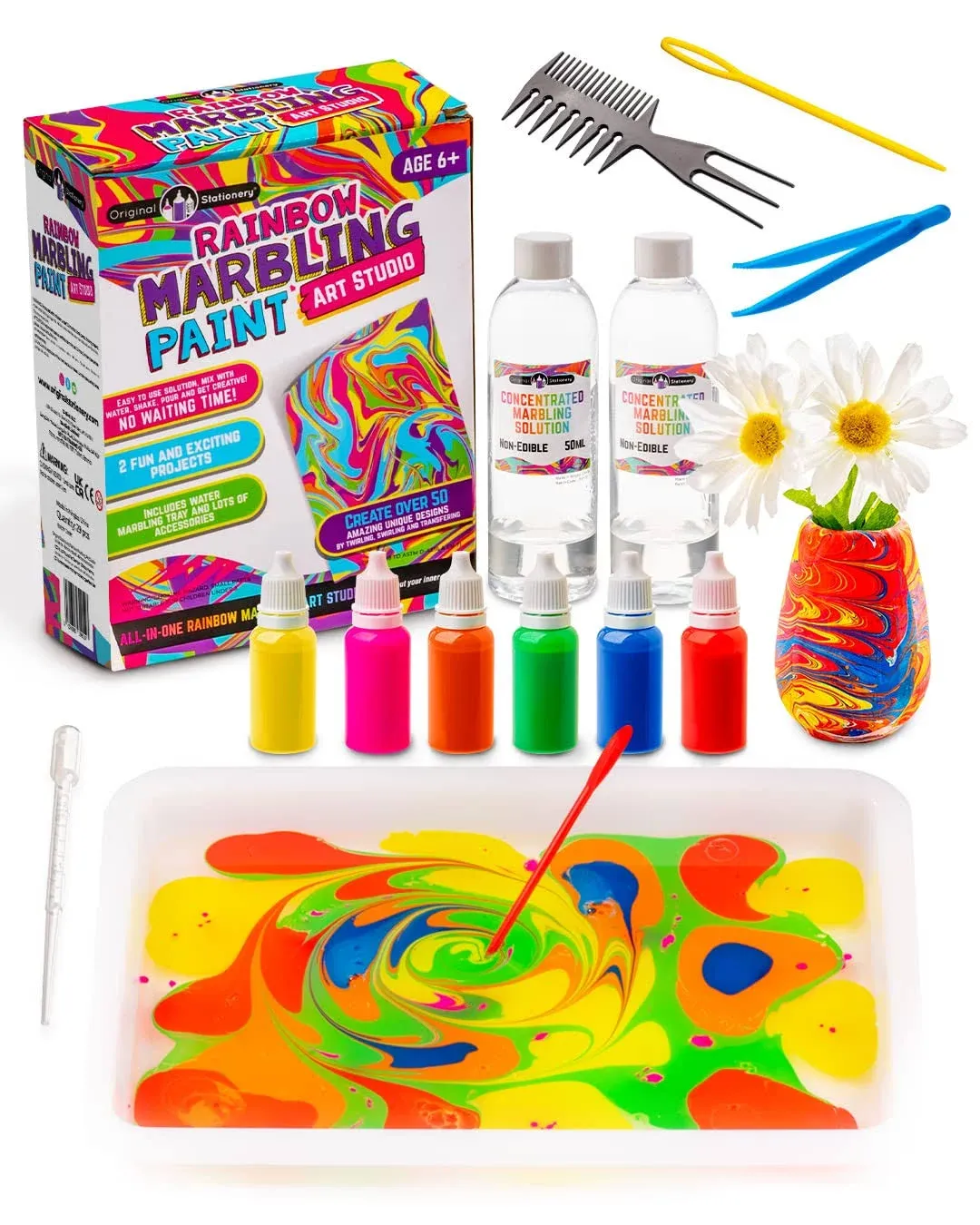 Original Stationery Rainbow Marbling Kit, Everything You Need in One M