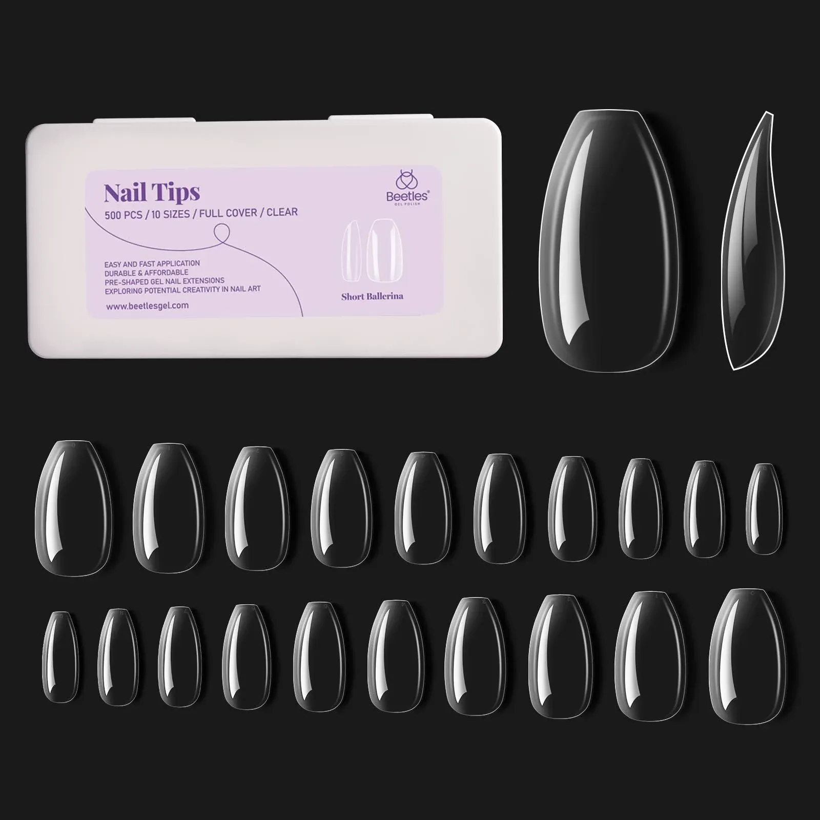 Beetles Short Ballerina False Nails Tips 500Pcs Fake Gel Tips Acrylic Press on Nails Tips Clear Artificial False Nails Need Nail Glues for Acrylic Nail Extension Gel Nail Art Gifts