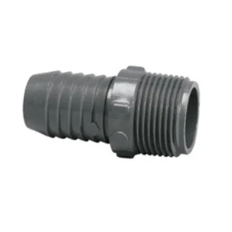 Spears 1436 Series PVC Tube Fitting, Adapter, Schedule 40, Gray, 1/2" Barbed x NPT Male