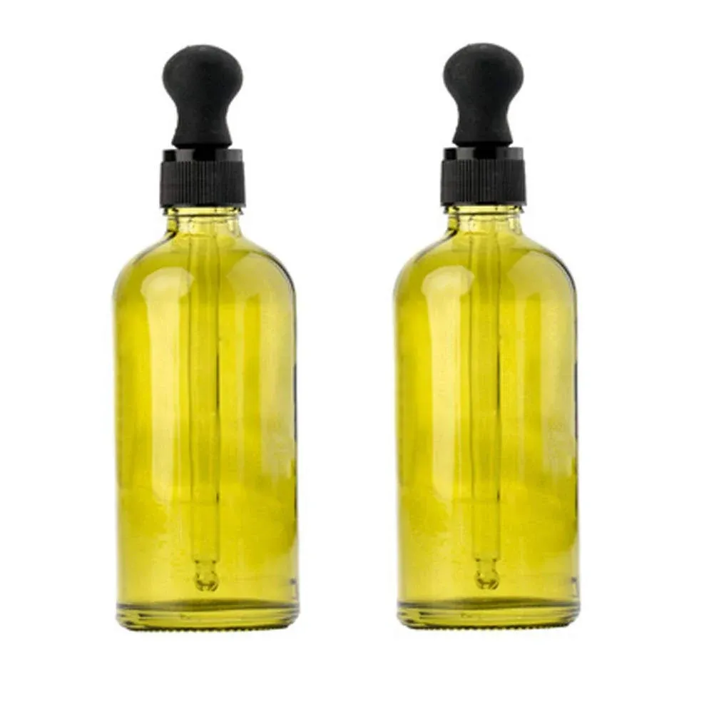 2Pcs 100ml Olive Green Glass Essential Oil Dropper Bottles 