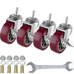 3 Inch Swivel Caster Wheels Set of 4, Locking Casters Heavy Duty Total Capacity 330lbs, Metric M8-1.25 Threaded Stem PU Casters with Brake, Castors for Carpet Hardwood Floors Workbench Bed Frame