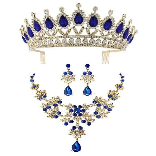 Holibanna Rhinestone Jewelry Set Crown Necklace Earrings Wedding Jewelry Set Baroque Crown with Comb for Party Banquet