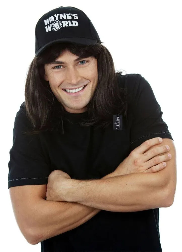 Realistic Deluxe Mullet Wig with Hat - Men&#039;s 80s Heavy Metal Rocker Costume