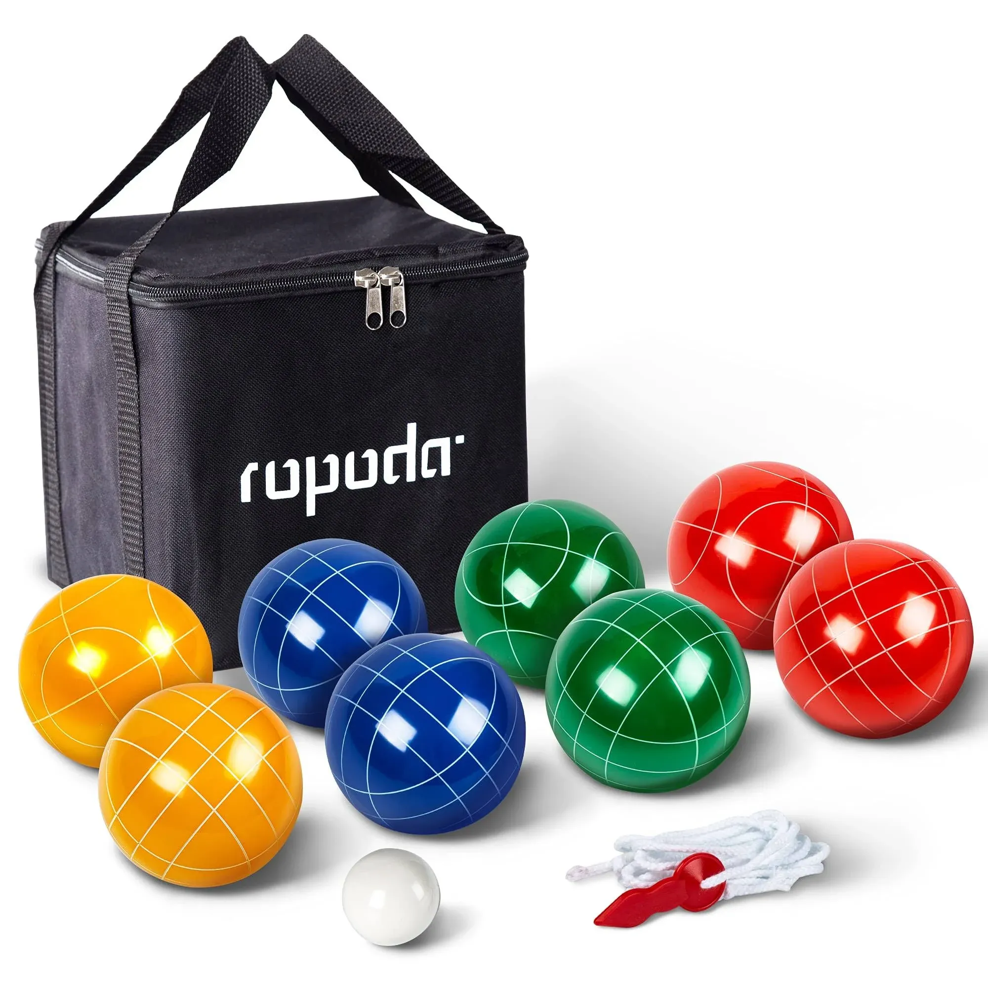 90Mm Bocce Ball Set with 8 Balls, Pallino, Case and Measuring Rope for Backyard