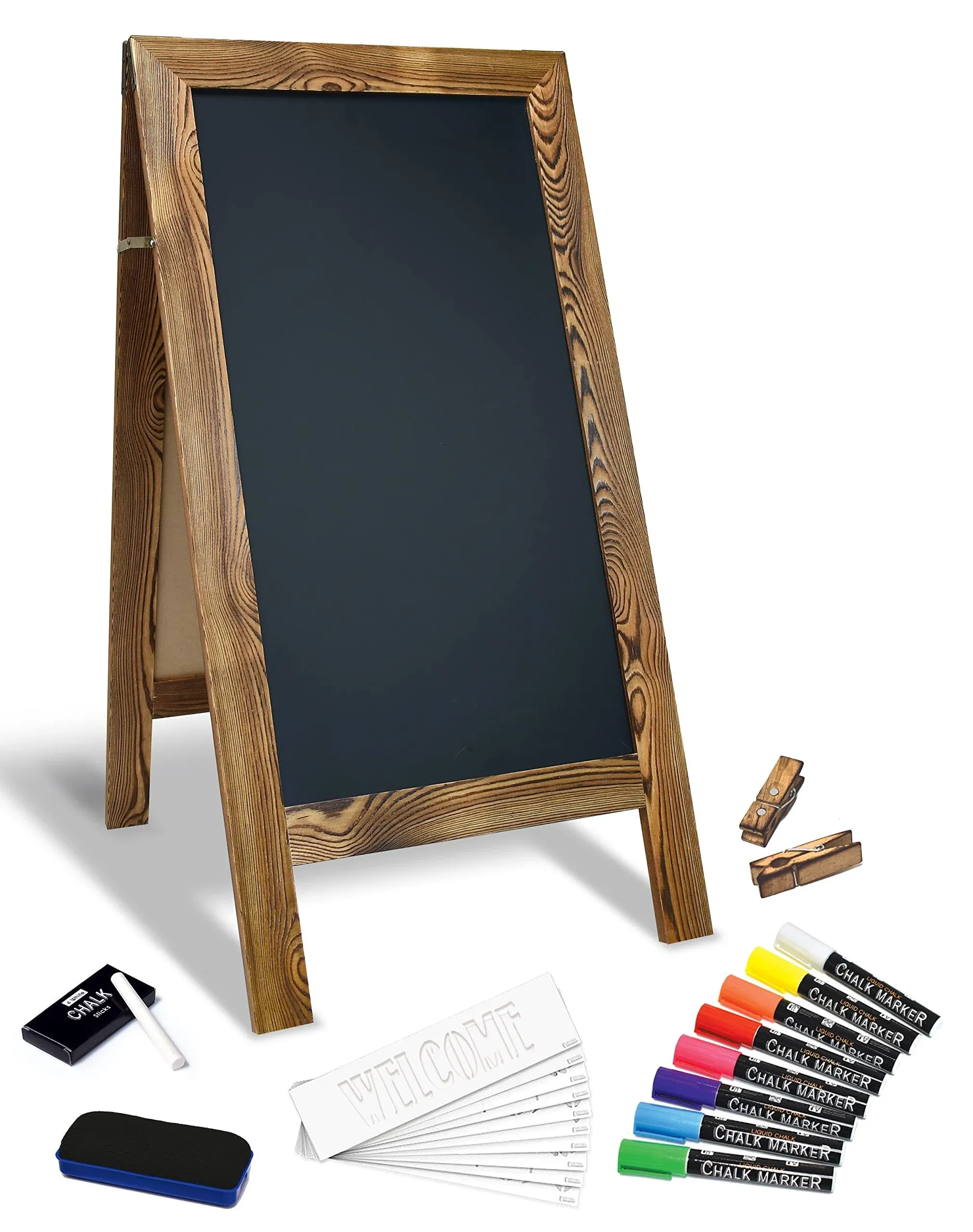 Magnetic A-Frame Chalkboard Sign, Extra Large 20" x 40", Standing Chalkboard Easel, Deluxe Set with Multiple Accessories, Outdoor Sidewalk Sandwich Board Sign, by Better Office Products (Rustic Brown)