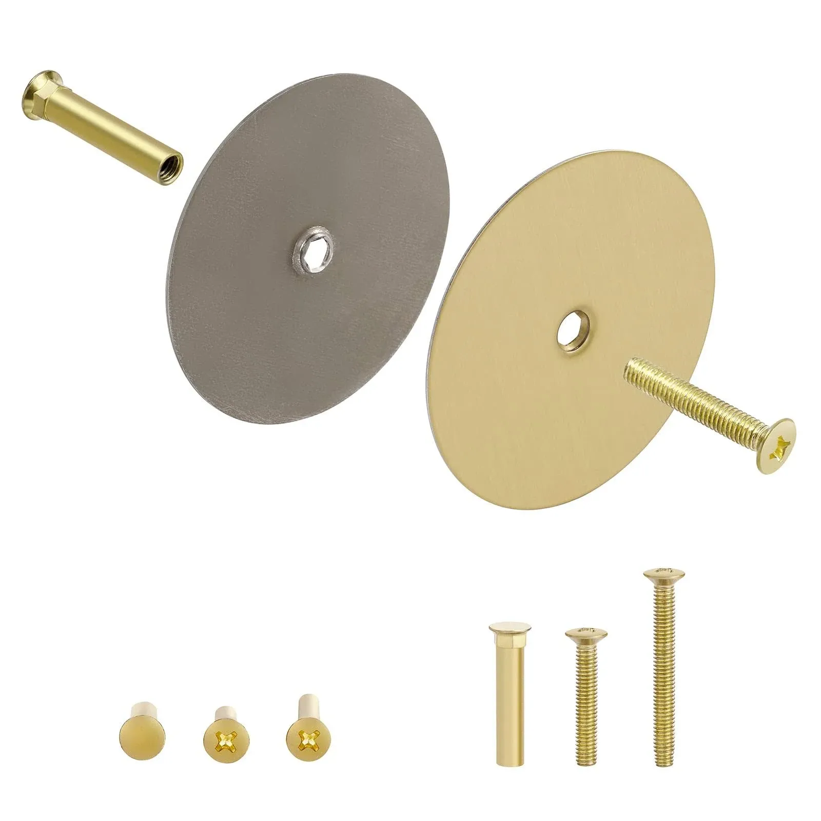 1 Pack Door Hole Cover Plate Brushed Brass Deadbolt Cover Plate 2 5/8" Diameter Round Door Knob Hole Filler Plate Satin Brass, 1" and 1.5" Screws, Reinforcer Locks and Doors for Home Security