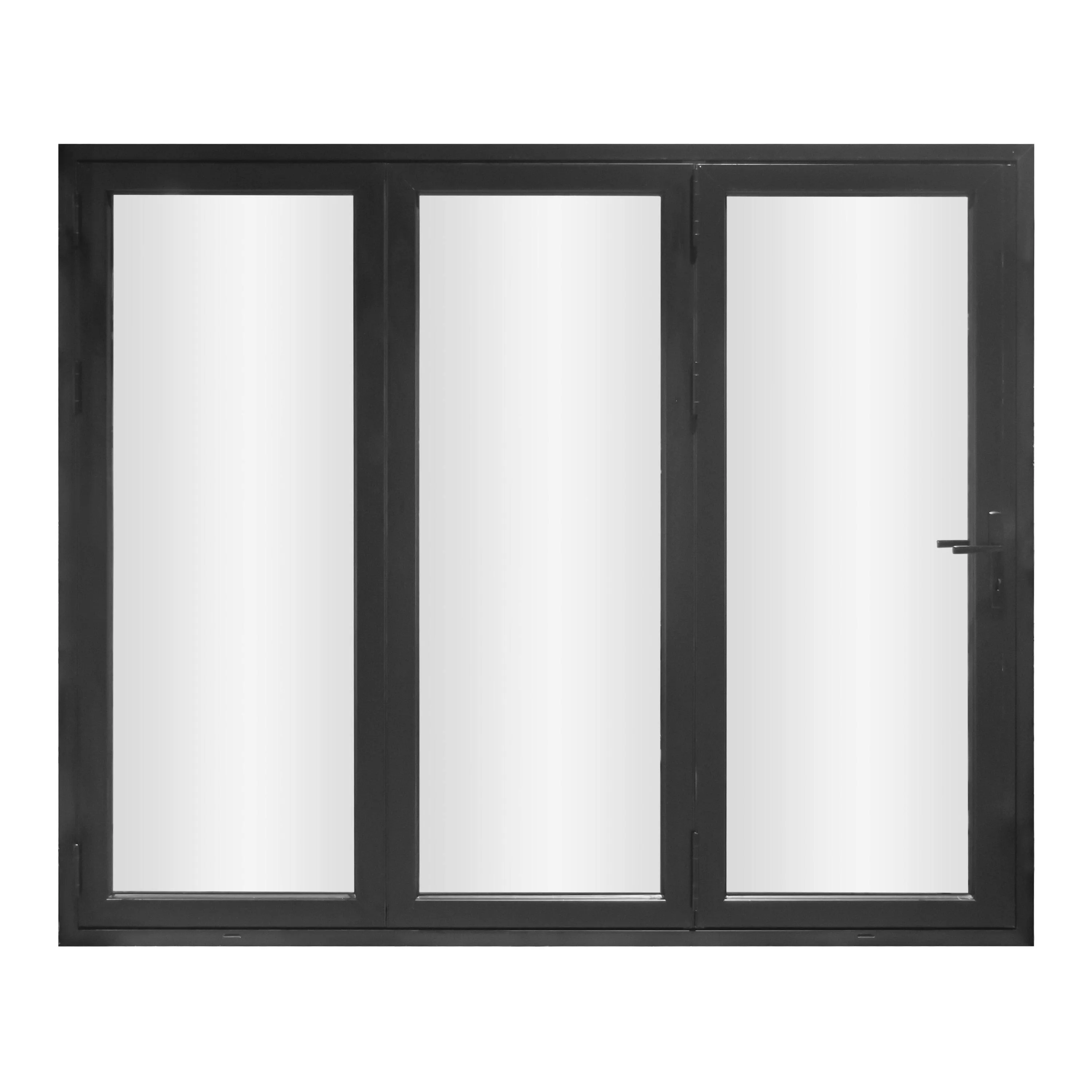 KaMic 96" x 80" 3 Panels Aluminum Folding Doors in Black Folded Out from Right to Left