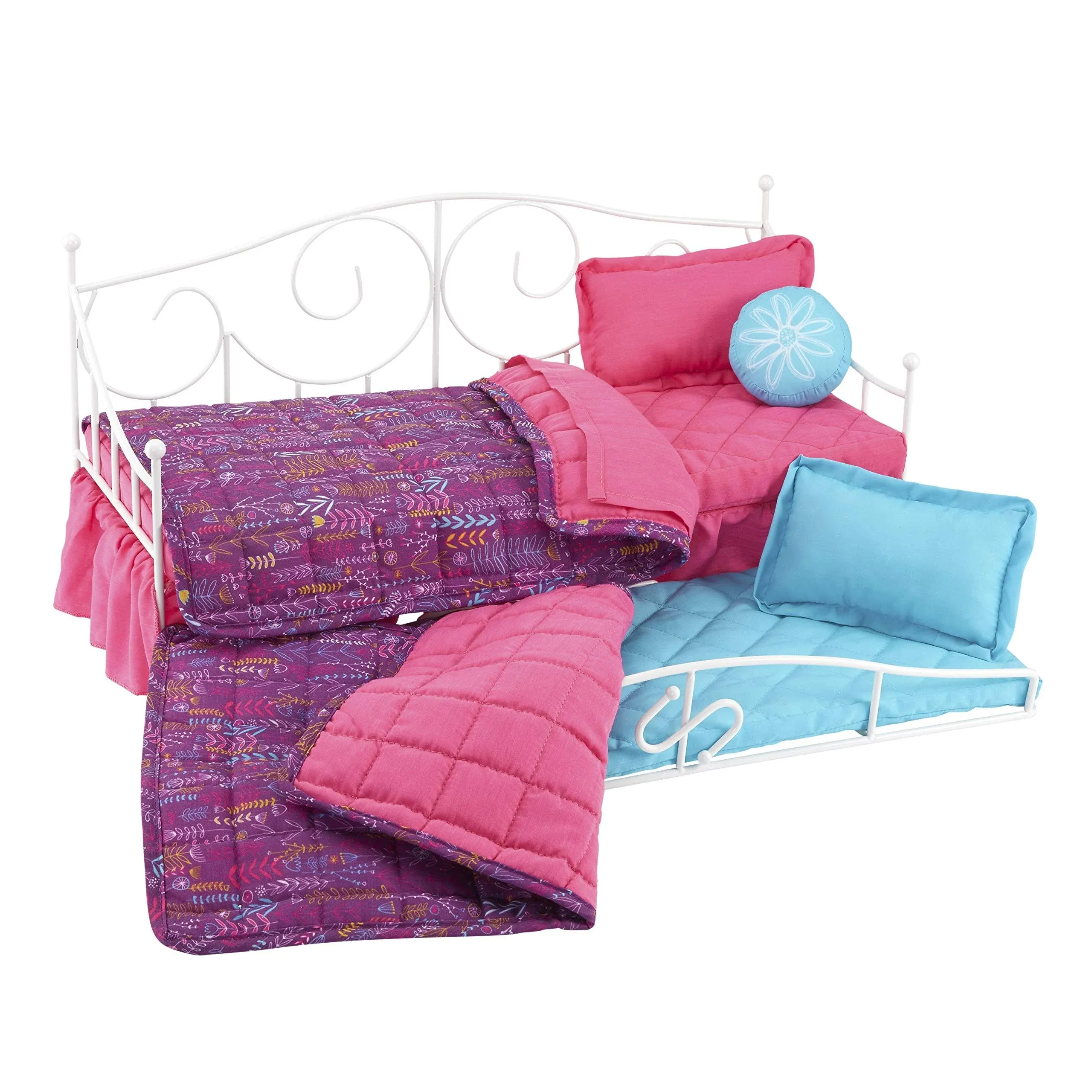 Journey Girls Bloomin Trundle Bed, 4-pieces, Dolls and Fashion Not Included, Pretend Play