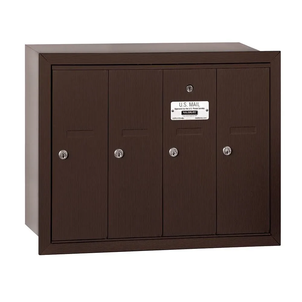 Salsbury Industries 3504ZRU Vertical Mailbox - 4 Doors - Bronze - Recessed ...