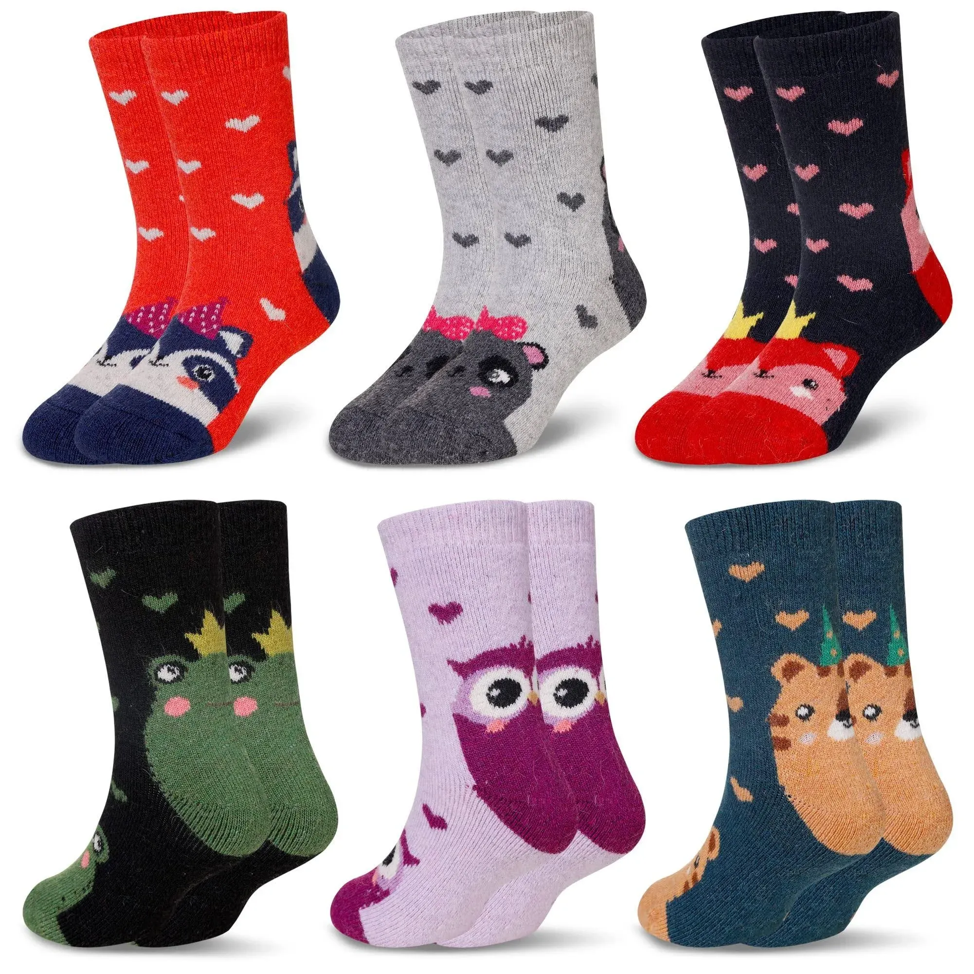 Eocom 6 Pairs Childrens Winter Warm Wool Animal Crew Socks Kids Boys Girls Socks ...