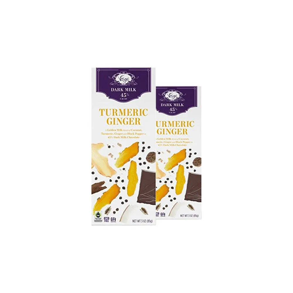 Vosges Haut-Chocolat Turmeric Ginger Chocolate, Pack of 2, 3oz Bars