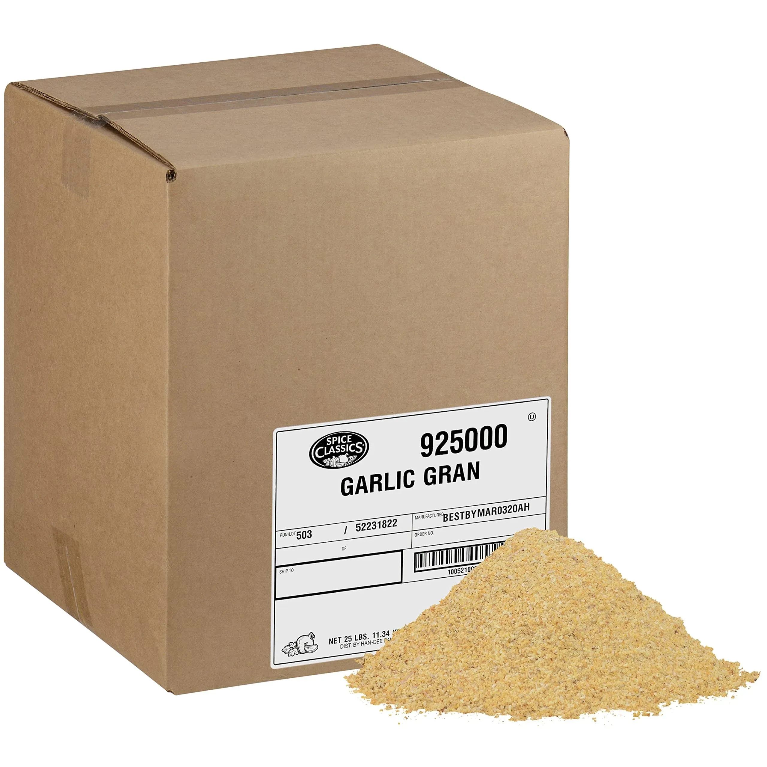 Spice Classics Granulated Garlic 25 lb - One 25 Pound Box of Bulk Granulated ...