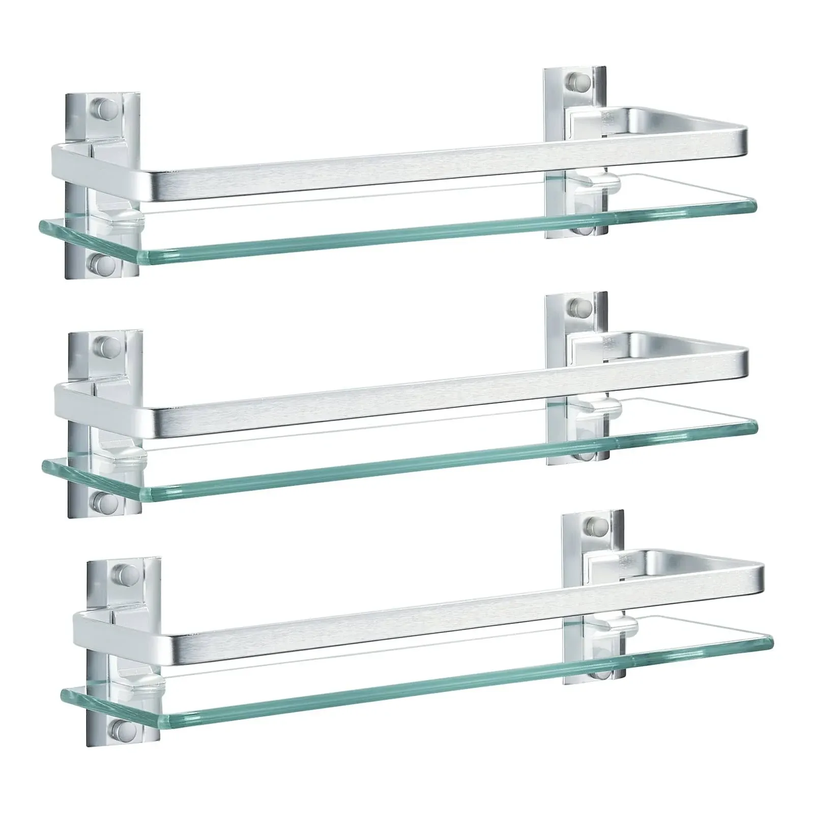 3 Pack Bathroom Glass Shelf,Aluminum Tempered Glass 0.34In Extra Thick Rectangul