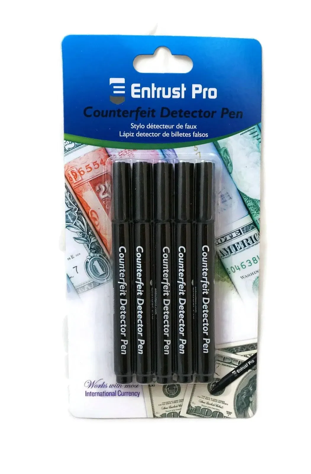 Entrust Pro Counterfeit Money Detector Pen Marker (5-Pack) Dollars Pesos Euros