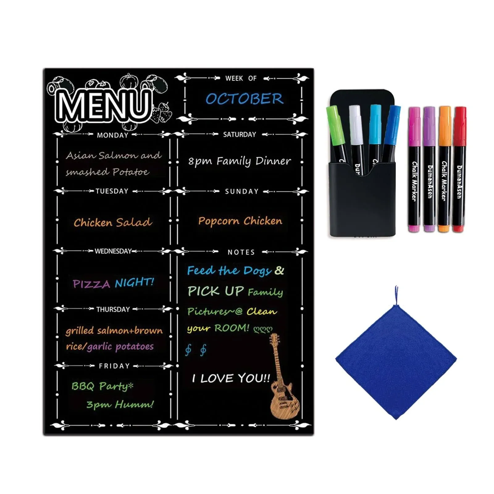 LiebHome Magnetic Black Dry Erase Board for Fridge, Weekly Meal Planner and ...