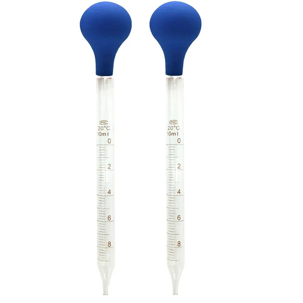 OESS Glass Graduated Dropper Pipettes with Blue Rubber Caps 10ml Pk/2