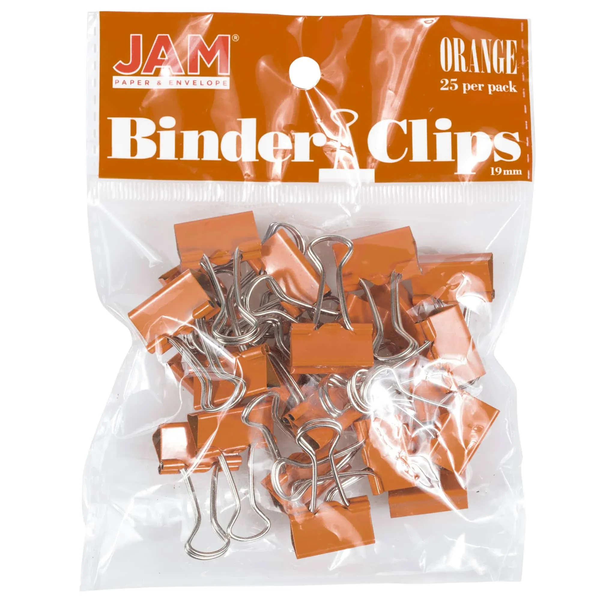 JAM PAPER Colorful Binder Clips - Small - 3/4 Inch (19 mm) - Orange Binderclips - 25/Pack