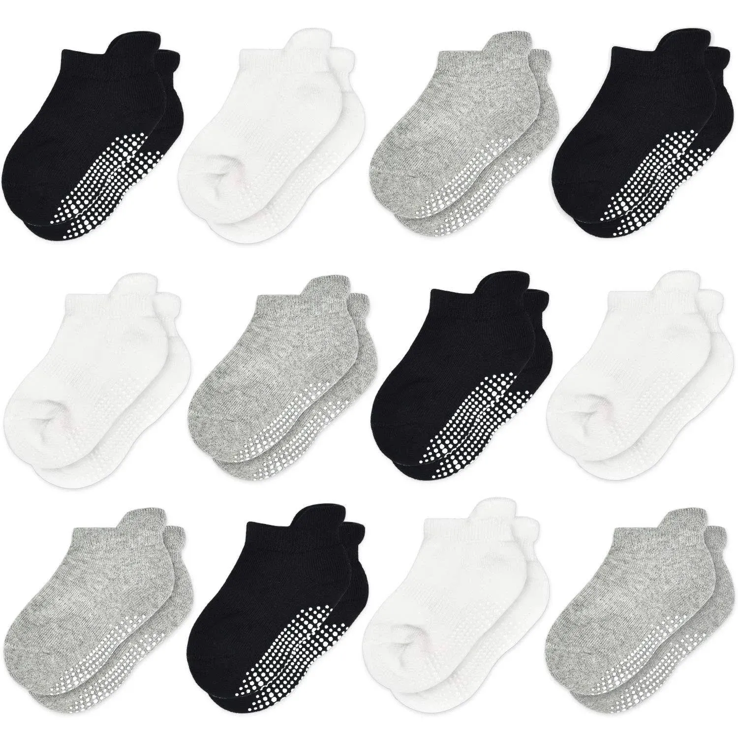 Tphon Non Slip Toddler Socks 12 Pairs Infant Baby Kids Grip Socks for Boy Girls Anti Skid Ankle Socks for 0-7 Year Children