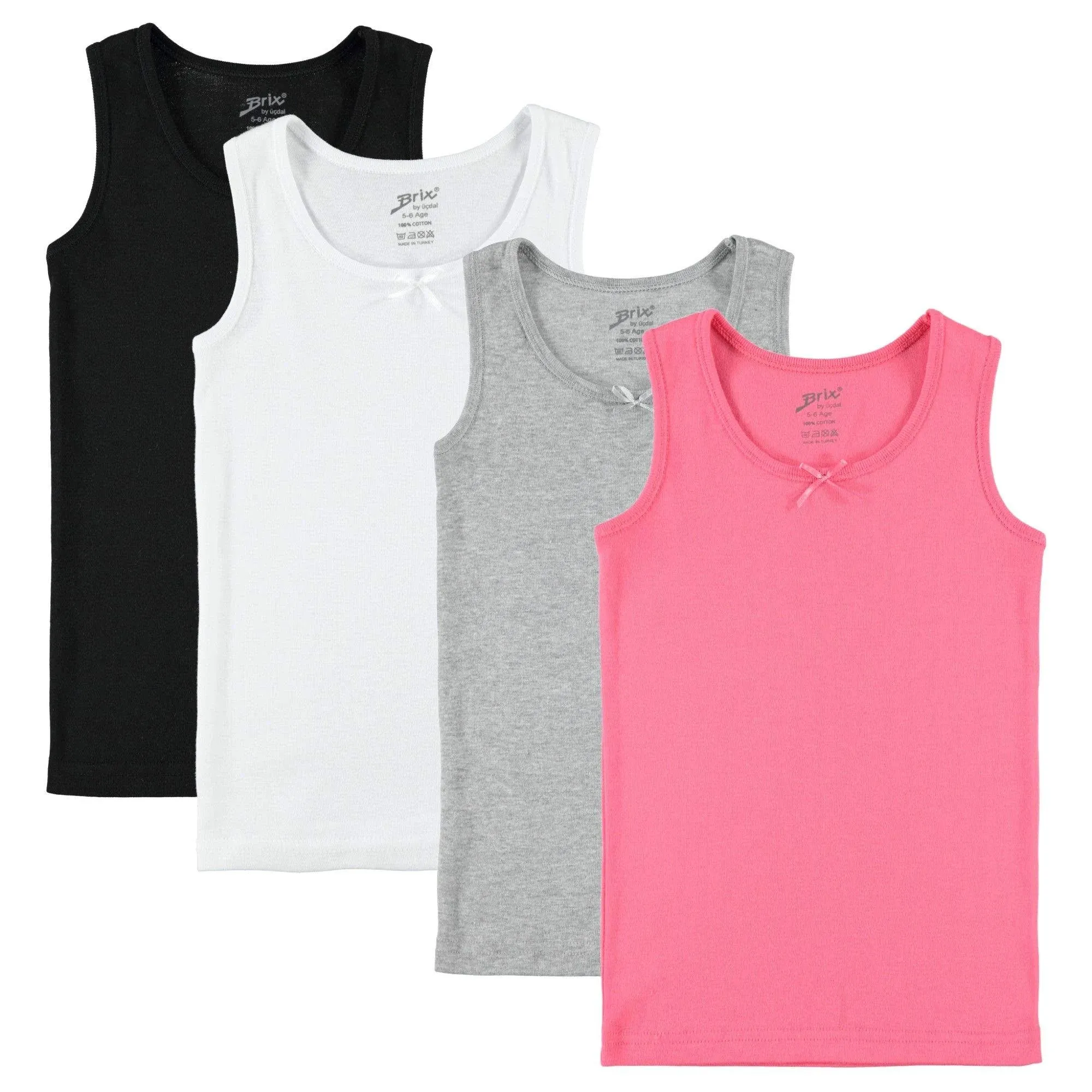 Brix Toddler Girls 4- Pack Tank Tops - Undershirts Value Pack Novelty Tees. 4T