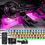 OPT7 Aura Interior Car Lights LED Strip Kit 16+ Smart Color, Soundsync, Show Patterns, and Remote Accent Underdash Footw