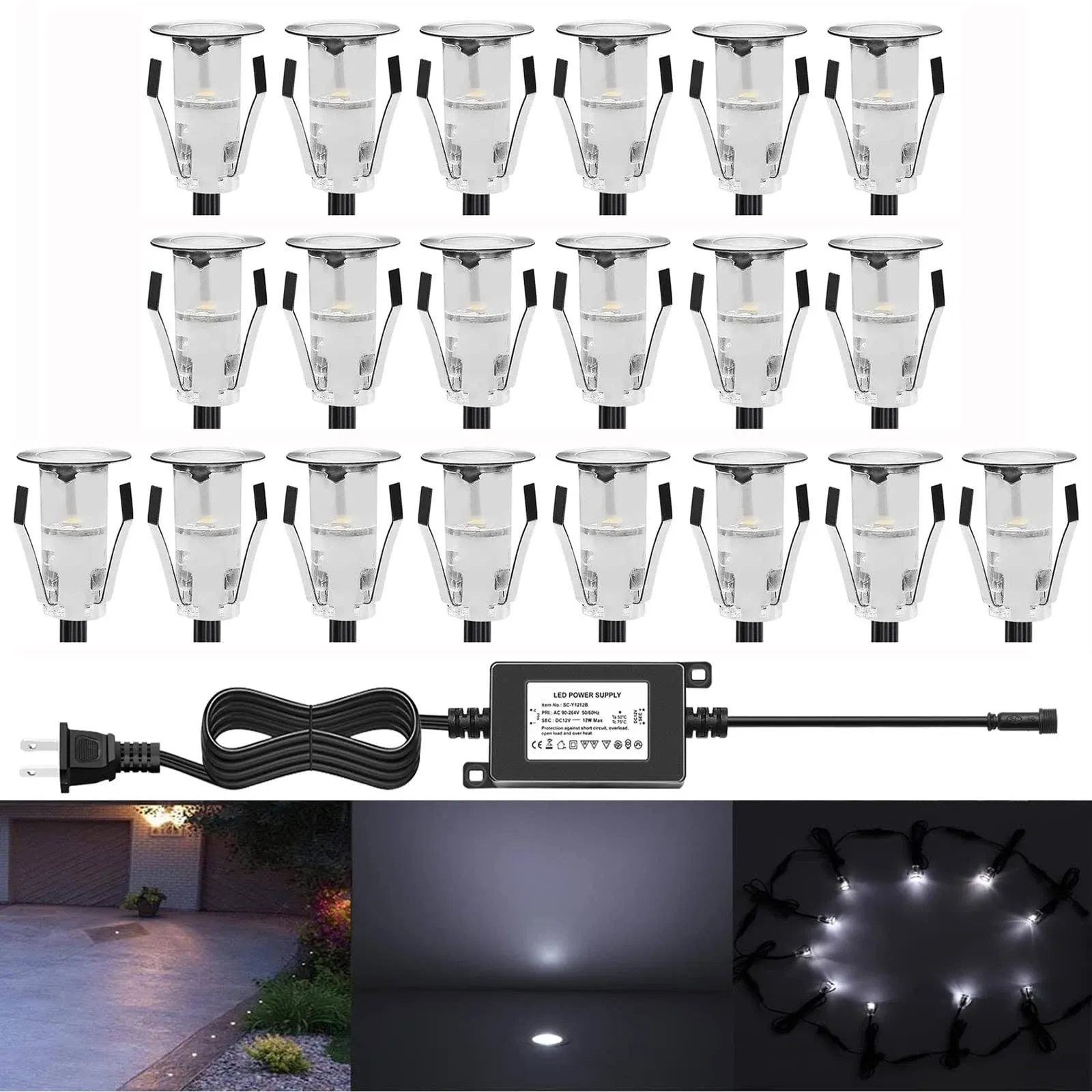 0.7" Tiny LED Deck Lights, QACA Landscape Lighting for Garden, Patio, Stairs Outdoor and Indoor Decoration Security Cool White(Pack of 10)