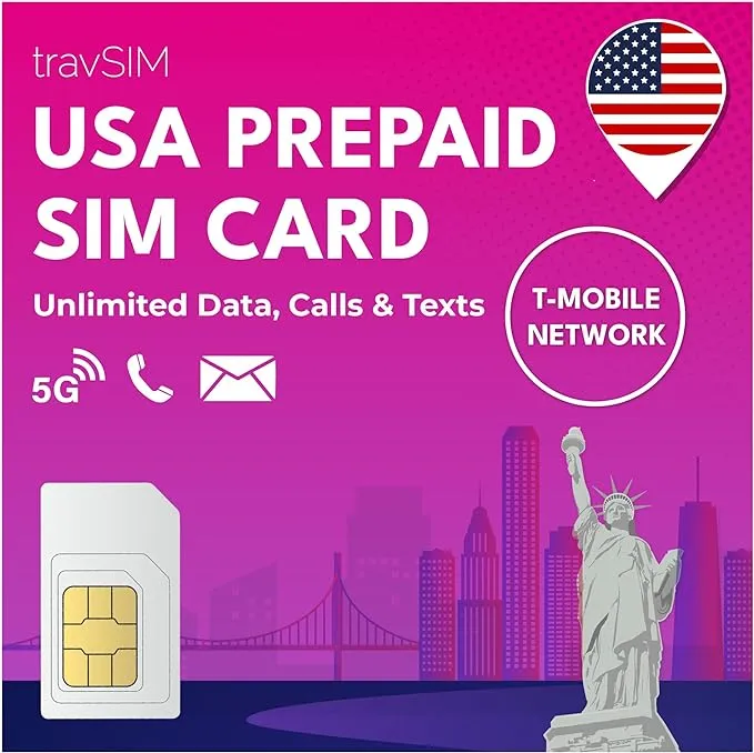 travSIM Prepaid SIM Card USA (Uses The T-Mobile Network) | Unlimited Mobile Data at 4G / 5G Speeds |US Mobile SIM Card with Unlimited Talk & Text in US | USA SIM Card Valid for 10 Days